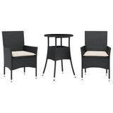 vidaXL 3-delige tuinset met kussens, polyrotan, glas, zwart