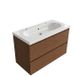 Saniclass Holz Pure Badkamermeubelset - 100x45x63.5cm - Palermo keramische wastafel wit - 1 wasbak - 2 kraangaten - 2 lades - mat walnut pure (hout) SW1420789/SW24916