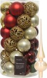 Bellatio Decorations Kaemingk B.V. Kunststof kerstballen 38 stuks - Rood/Goud/Parel/Groen/Champagne - 6 cm