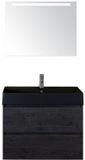 BES LED Maxx XL Badmeubelset 80 cm - Black Oak - Wastafel Kube Zwart 1 Kraangat met LED Spiegel