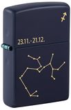 Zippo Stormaansteker, Zodiac Sagittarius, mat-marineblauw, lasergravure, hervulbaar, herbruikbaar, windbestendig design, cadeaudoos, gemaakt in de VS