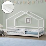 en.casa Kinderbed Knätten grenen huisbed met matras 90x200 cm wit