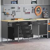 vidaXL Werkkast met lade 4 stuks Zwart Engineered hout en staal