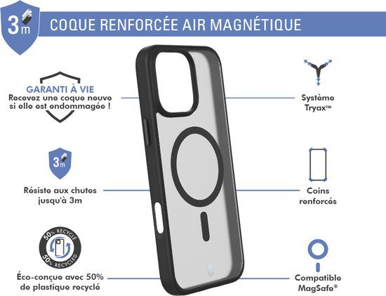 FORCE CASE AIR FROST Versterkt Tryax System 3M MagSafe Hoesje voor iPhone 16 Pro Max - Zwart