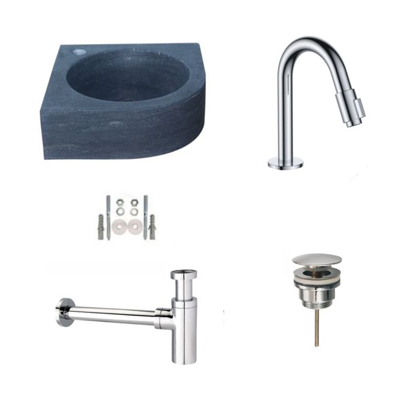 Badkamerplanet Natuursteen Fonteinset Rione 30x30x10 cm met Elba Fonteinkraan en Draaibare Uitloop