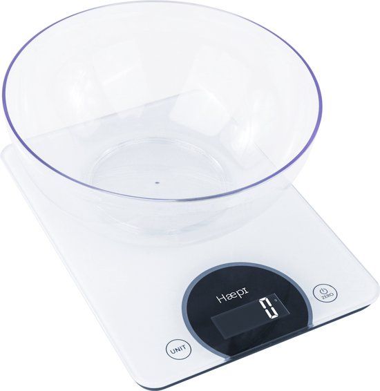 Haepi Keukenweegschaal - 15kg - Met Kom - Wit