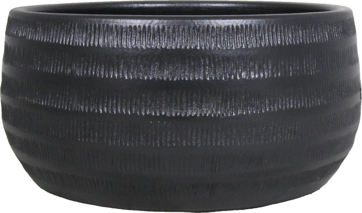 Floran Bloempot schaal mat zwart keramiek H14 x D29 cm