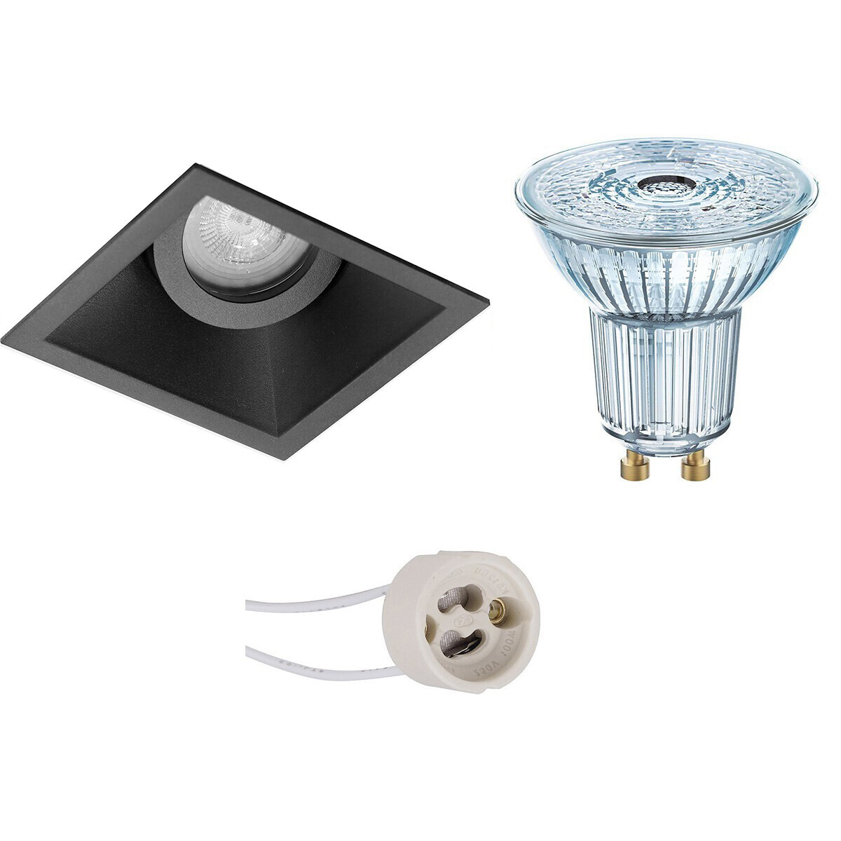 Osram - LED Spot Set - Parathom PAR16 930 36D - Pragmi Zano Pro - GU10 Fitting - Dimbaar - Inbouw Vierkant - Mat Zwart - 3.7W - Warm Wit 3000K - Kantelbaar - 93mm