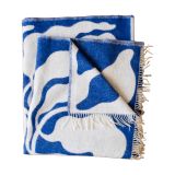 Fine Little Day Plaid Leaves 130x220 cm Bleu-blanc