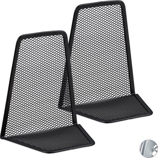 Relaxdays Boekensteun set van 2 - boekenhouder - metaal zwart