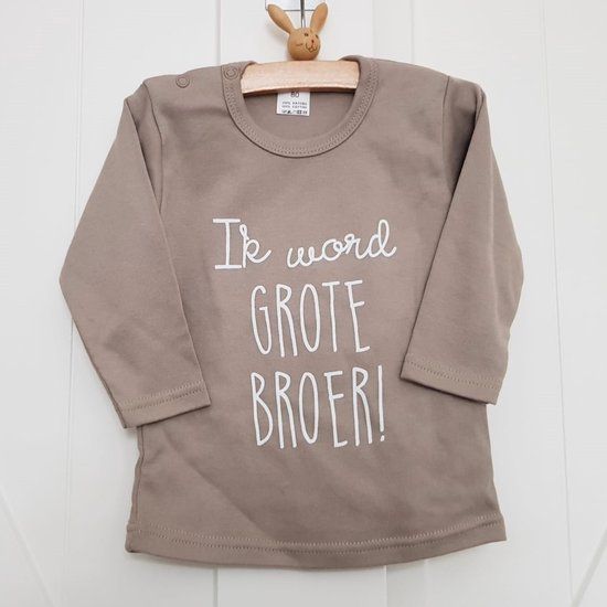 Merkloos / Sans marque Baby Boy Big Brother Pregnancy Announcement Long Sleeve T-Shirt - Beige Sand Color - Size 74