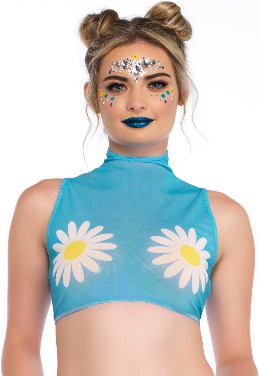 Leg Avenue Crop top -L- Daisy Mesh Blauw