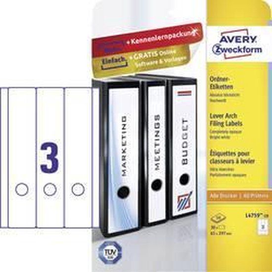 Avery-Zweckform Ordneretiketten L4759-10 61 x 297 mm Papier Wit Permanent hechtend 30 stuk(s)