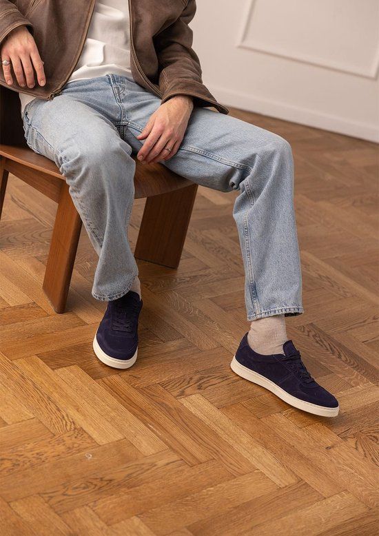 Manfield - Heren - Blauwe suède sneakers - Maat 42