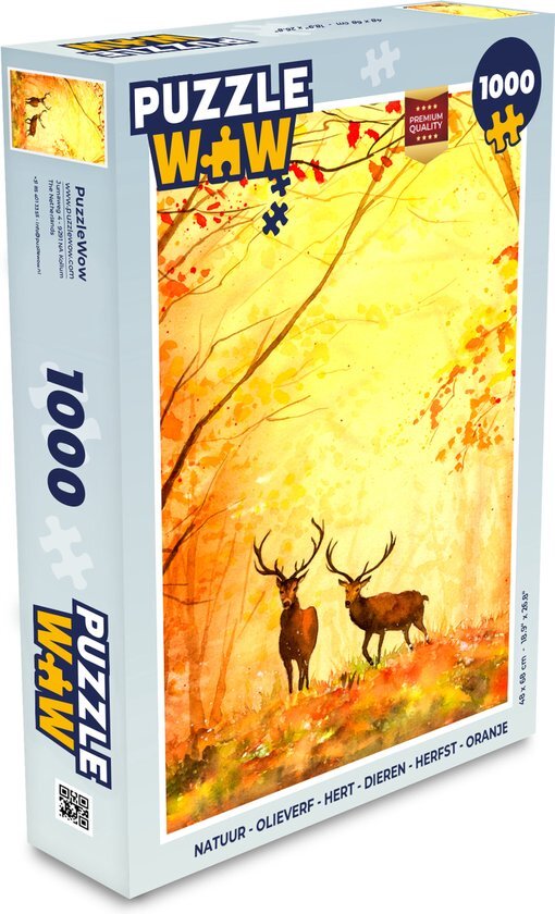 MuchoWow Puzzel Natuur - Olieverf - Hert - Dieren - Herfst - Oranje - Legpuzzel - Puzzel 1000 stukjes volwassenen - Sinterklaas cadeautjes - Sinterklaas voor grote kinderen