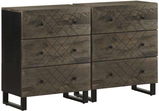 vidaXL Dressoirs - 2 stuks - 60x33x75 cm - Massief Mangohout - Zwart