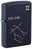 Zippo Stormaansteker, Zodiac Gemini, mat-marineblauw, lasergravure, hervulbaar, herbruikbaar, windbestendig design, cadeaudoos, gemaakt in de VS