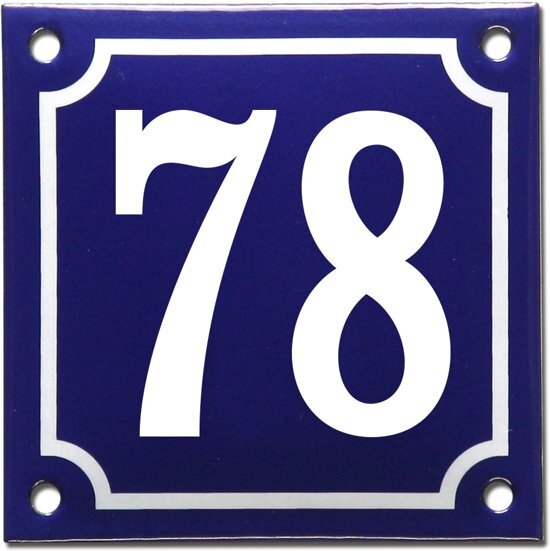 EmailleDesignÂ® Emaille huisnummer blauw/wit nr. 78