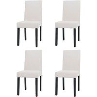 Littau Set van 4 eetkamerstoelen, keukenstoel hoge rug, stof/textiel koord hout ~ crème, donkere poten