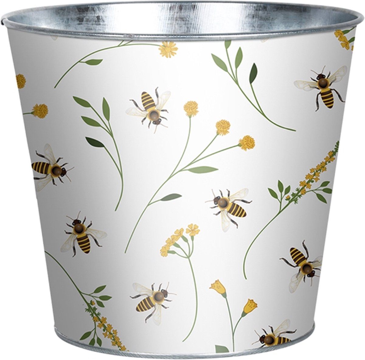 Esschert Design Bloempot met bijenprint - Wit - Metaal