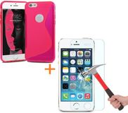 Comutter Silicone hoesje iPhone 6 / 6S roze + tempered glas screenprotector