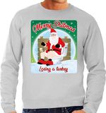 Bellatio Decorations Foute Kersttrui - sweater - Merry Shitmas Losing a Turkey - grijs - voor heren - kerstkleding / kerst outfit S