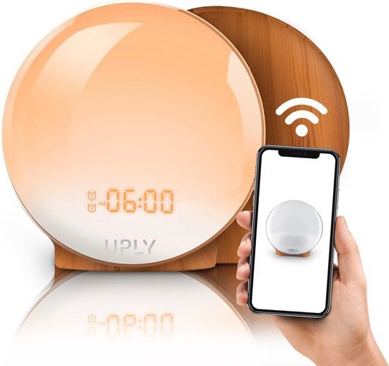 UPLY Wake Up Light - Licht Wekker - Wekker Radio - Wekker Met Licht - Smart Clock - WiFi - Google Home | Amazon Alexa