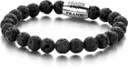Frank 1967 - 7FB-0050 - Rekbare Natuurstenen Armband - Lava Steen met zilverkleurig Stalen element - 8 mm/ 20 cm - Zwart