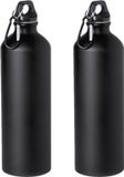 Merkloos / Sans marque Makito Western Europe Waterfles/drinkfles Thor - 4x - zwart - aluminium - schroefdop - karabijnhaak - 800 ml - Sportfles/Bidon