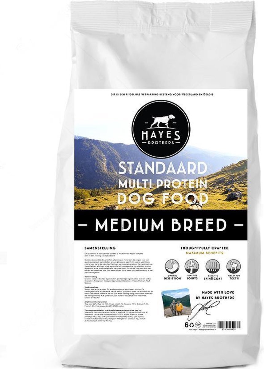 Hayes Brothers Standaard Medium Breed Hondenvoer 14KG - Geperste Hondenbrokken voor Gezonde Vacht, Darmflora & Immuunsysteem