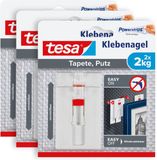 tesa Verstelbare plakspijker voor behang en pleisterwerk - 3x2 nagels, 2kg draagvermogen, wit