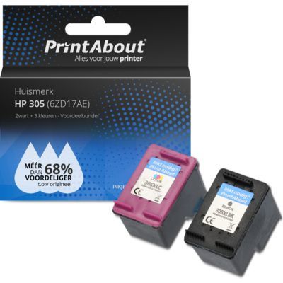 PrintAbout Huismerk HP 305 (6ZD17AE) Inktcartridge Zwart + 3 kleuren Voordeelbundel - Compatible