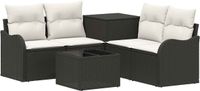 vidaXL Bankstel 6-delig Zwart en Crème-Wit Poly Rattan en Staal