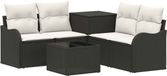 vidaXL Bankstel 6-delig Zwart en Crème-Wit Poly Rattan en Staal