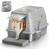 Merkloos Kattenbak gesloten - XXL - RVS - 60 x 40 x 40 cm - Grijs - Met deksel en schep