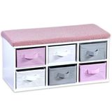 Kesper Kinderzitbank met zitkussen, FSC-gecertificeerde vezelplaat, 68 x 29,5 x 33 cm, wit/grijs/roze