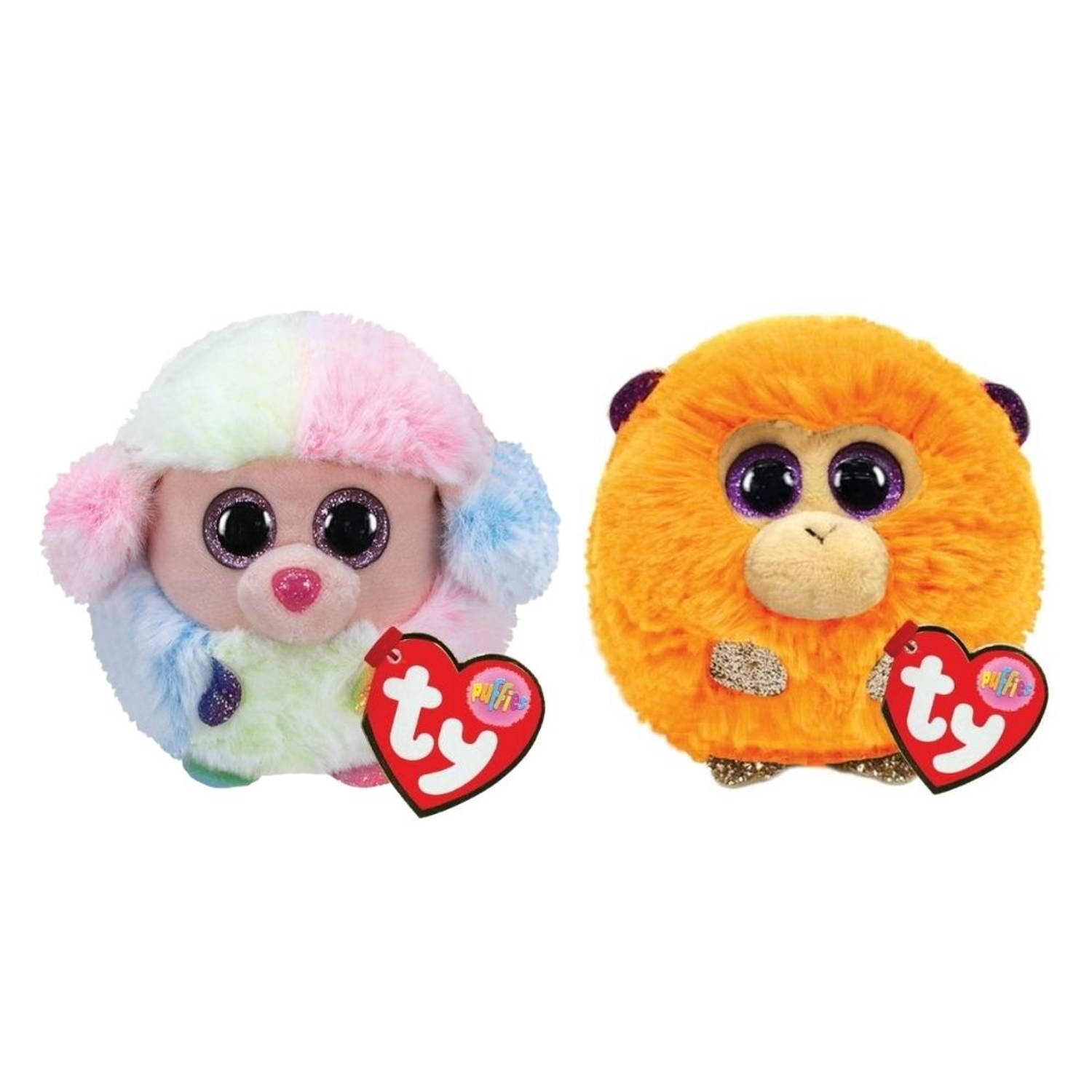 TY - Knuffel - Teeny Puffies - Rainbow Poodle & Coconut Monkey