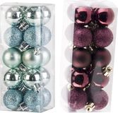 Cosy&Trendy Billiet - Vanlaere Kleine kunststof kerstversiering 40x stuks set en 3 cm kerstballen in het aubergine en mintgroen - Voor kleine kerstbomen