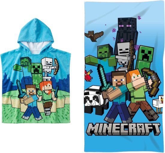 4KidsOnly Minecraft strandset; poncho en strandlaken