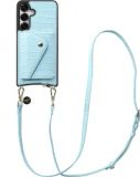 AVY Leren Hoesje geschikt voor Samsung Galaxy S25 / S24 | Met Koord en Kaarthouder | Compatibel met MagSafe | Leather Case met Crossbody Koord & Wallet | Long Leather | Croco Blauw