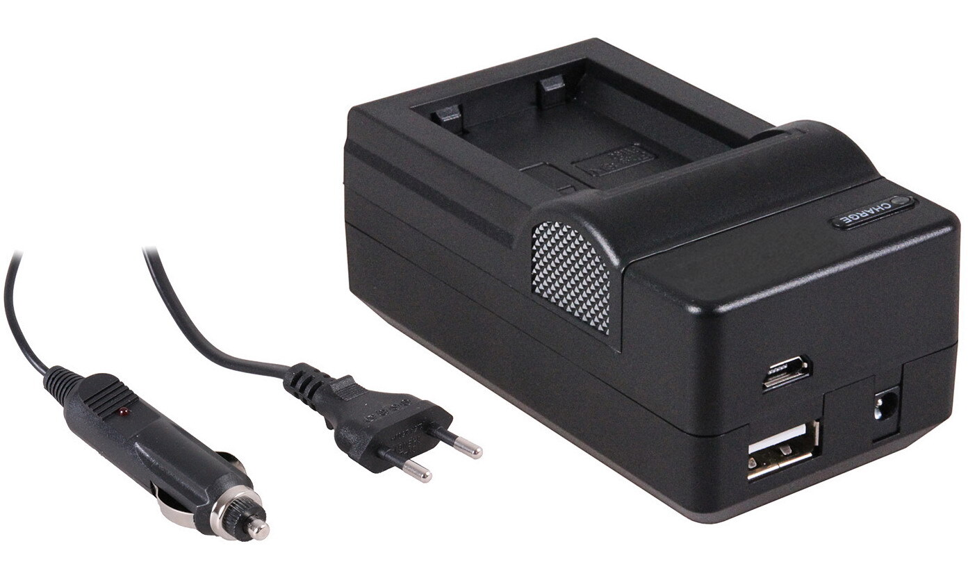 - (compatible) 4-in-1 acculader voor Sony NP-FW50 accu - compact en licht - laden via stopcontact, auto, USB en Powerbank