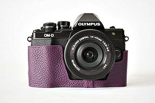 TP Handgemaakte Echt Lederen Halve Camera Case Camera Tas voor Olympus OM-D EM10 II - Paars