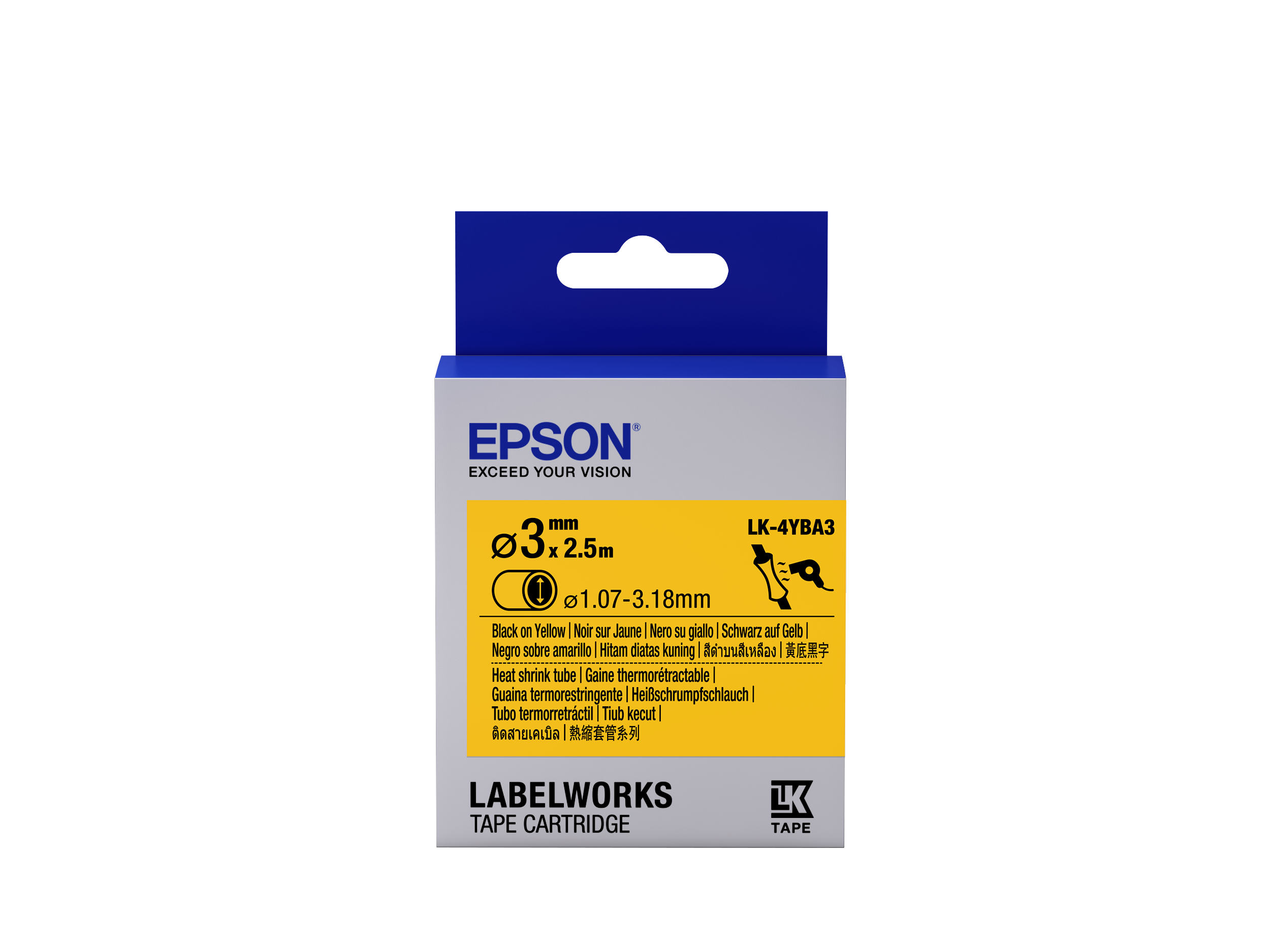 Epson Label Cartridge Heat Shrink Tube (HST) LK-4YBA3, zwart/geel D3 mm (2,5 m)