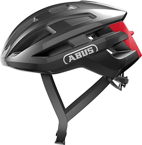 Abus PowerDome Racefietshelm, lichte fietshelm met slim ventilatiesysteem en aerodynamisch profiel, Made in Italy, voor dames en heren, donkergrijs, maat M