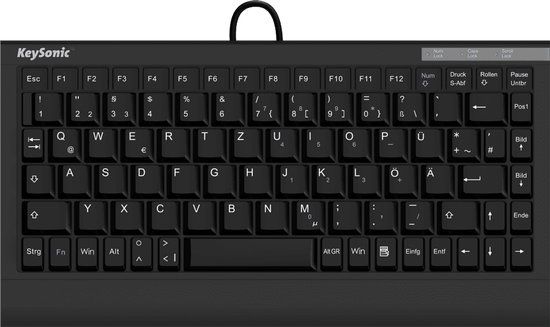 KeySonic ACK-595 C+ Compact toetsenbord, USB, QWERTY, US Layout, Zwart