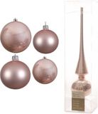 Decoris Kaemingk B.V. Compleet glazen kerstballen pakket lichtroze glans/mat 39 stuks - 18x 4 cm en 20x 6 cm - Inclusief piek glans