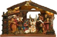 Decoris Kaemingk B.V. Complete kerststal met figuren en LED verlichting op batterij - 15cm Hoog