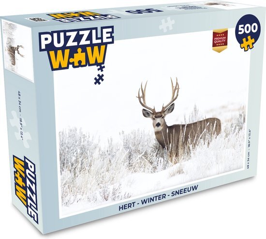 MuchoWow Puzzel Hert - Winter - Sneeuw - Dieren - Seizoenen - Wit - Legpuzzel - Puzzel 500 stukjes - Sinterklaas cadeautjes - Sinterklaas voor grote kinderen