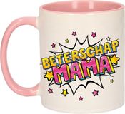 Bellatio Decorations Beterschap mama cadeau koffiemok / theebeker wit en roze met sterren - 300 ml - keramiek