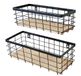 ShabbyDecor Metalen draadmand afneembare houten basis opslag organizer boerderijbak voor keukenkasten, badkamer, bijkeuken, wasruimte, kasten set van 2, zwarte kleur